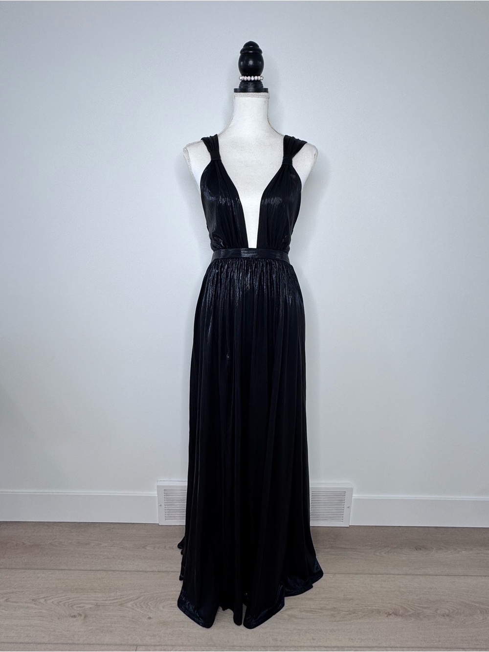 Luxxel Black Plunging Halter Evening Gown